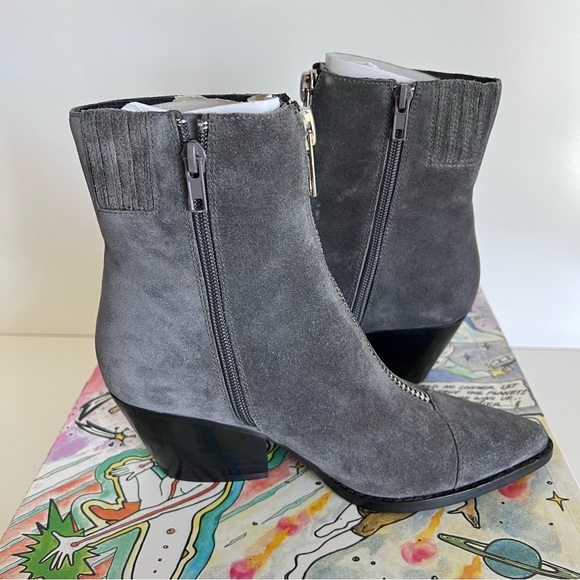 Jeffrey Campbell Women’s Sullivan Dark Grey Oiled Suede Zip Up Booties - Picture 6 of 8